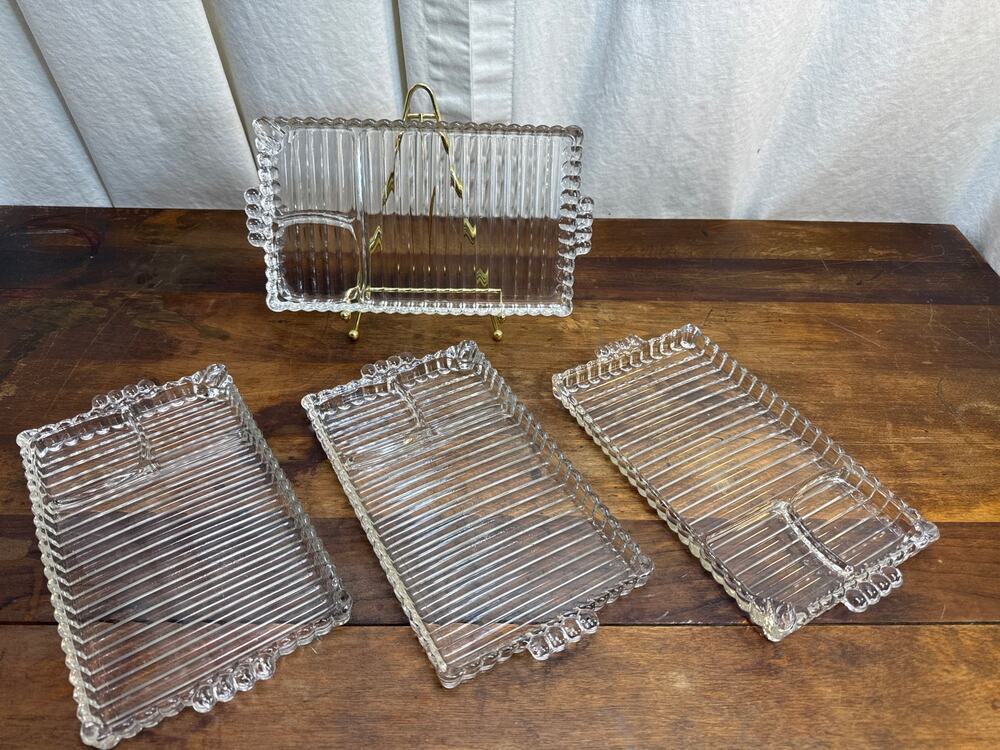 Hazel Atlas Vintage Ball and Rib Clear Glass Luncheon Snack - Sip & Smoke Trays